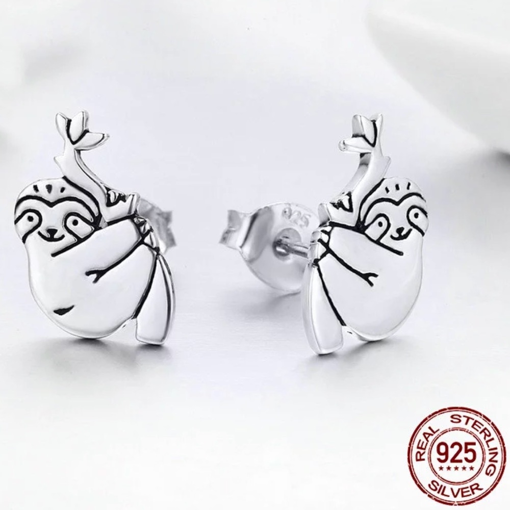5โญ๏ธ Best-Seller! Sterling Silver Sloth Earrings ๐ - Picture 3 of 4